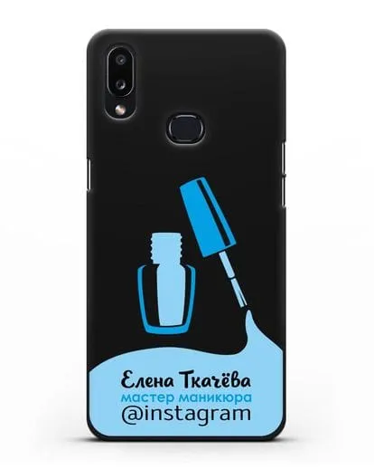 Чехол визитка Мастер маникюра с фамилией и инстаграм синий цвет силиконовый для Samsung Galaxy A10s [SM-F107F]
