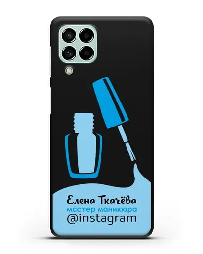 Чехол визитка Мастер маникюра с фамилией и инстаграм синий цвет силиконовый для Samsung Galaxy M33 [SM-M336]