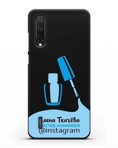 Чехол визитка Мастер маникюра с фамилией и инстаграм синий цвет силиконовый для Xiaomi Mi A3 Lite