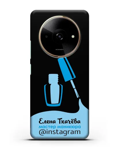 Чехол визитка Мастер маникюра с фамилией и инстаграм синий цвет силиконовый для Xiaomi Redmi A3x