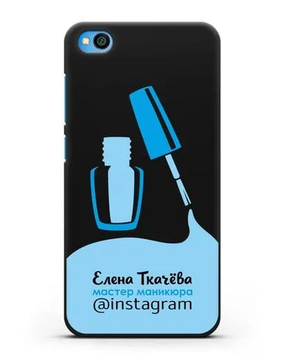 Чехол визитка Мастер маникюра с фамилией и инстаграм синий цвет силиконовый для Xiaomi Redmi Go