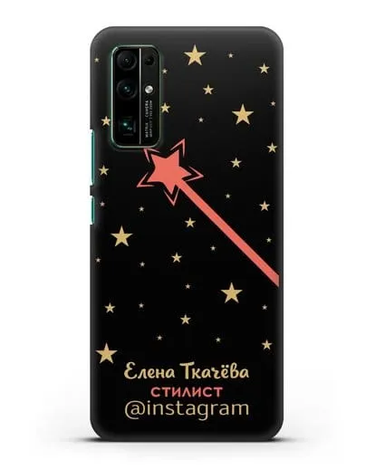 Чехол визитка Стилист с фамилией и инстаграм силиконовый для Honor 30