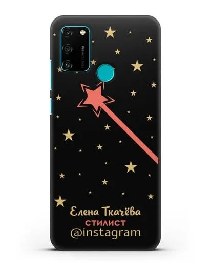 Чехол визитка Стилист с фамилией и инстаграм силиконовый для Honor 9A