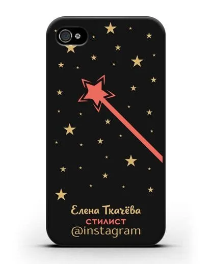 Чехол визитка Стилист с фамилией и инстаграм силиконовый для iPhone 4/4s