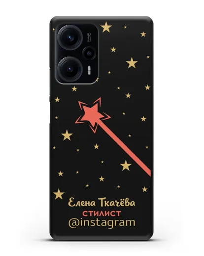 Чехол визитка Стилист с фамилией и инстаграм силиконовый для Xiaomi Poco F5