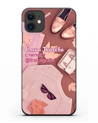 Чехол с изображением Стилист с фамилией и профилем инстаграм силиконовый для iPhone 11