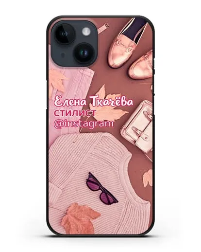 Чехол с изображением Стилист с фамилией и профилем инстаграм силиконовый для iPhone 14