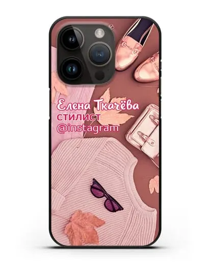 Чехол с изображением Стилист с фамилией и профилем инстаграм силиконовый для iPhone 14 Pro