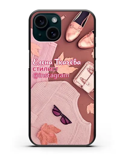 Чехол с изображением Стилист с фамилией и профилем инстаграм силиконовый для iPhone 15