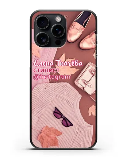 Чехол с изображением Стилист с фамилией и профилем инстаграм силиконовый для iPhone 15 Pro Max