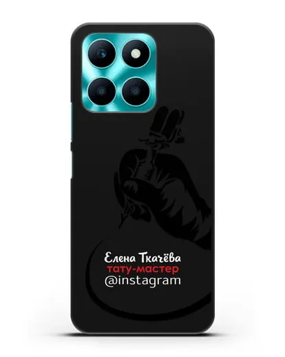 Чехол визитка Тату мастер с фамилией и инстаграм силиконовый для Honor X6a