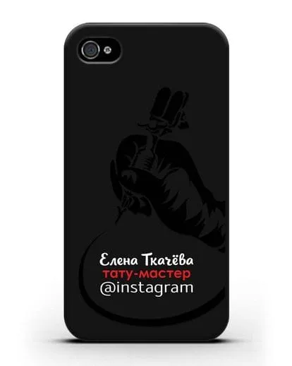 Чехол визитка Тату мастер с фамилией и инстаграм силиконовый для iPhone 4/4s