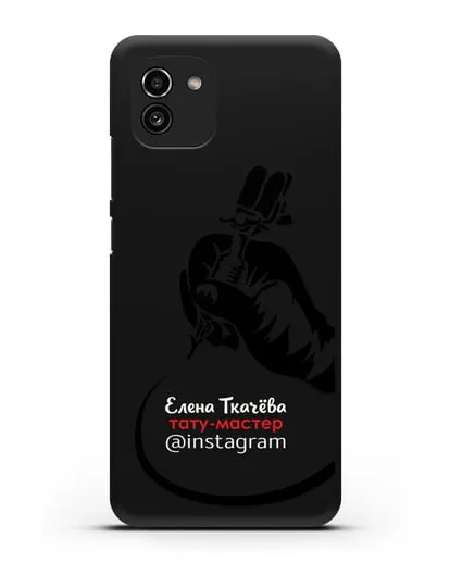 Чехол визитка Тату мастер с фамилией и инстаграм силиконовый для Samsung Galaxy A03 [SM-A035]