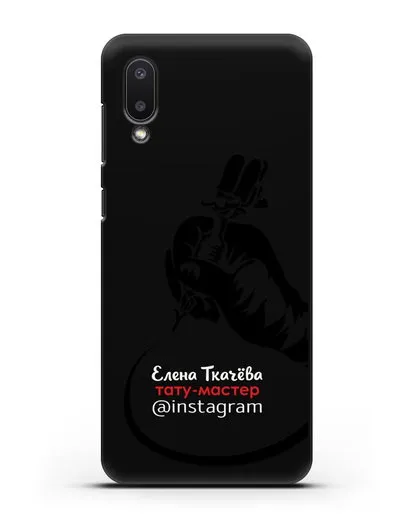 Чехол визитка Тату мастер с фамилией и инстаграм силиконовый для Samsung Galaxy A02 [SM-A022G]