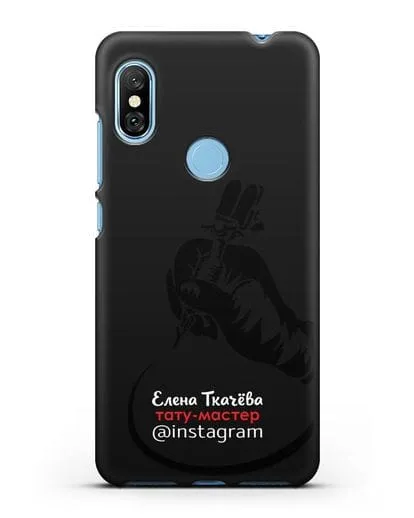 Чехол визитка Тату мастер с фамилией и инстаграм силиконовый для Xiaomi Redmi Note 6 Pro