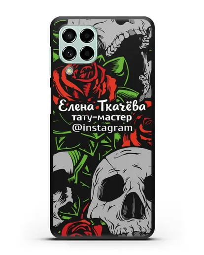 Чехол с иллюстрацией Мастер тату с профилем инстаграм, фамилией силиконовый для Samsung Galaxy M53 [SM-M536]