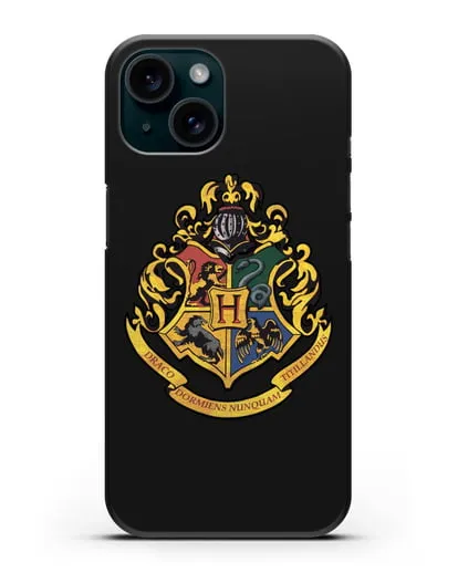 Чехол с гербом школы чародейства и волшебства Хогвартс силиконовый для iPhone 15