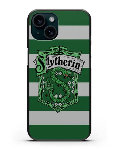 Чехол с гербом факультета Слизерин силиконовый для iPhone 15