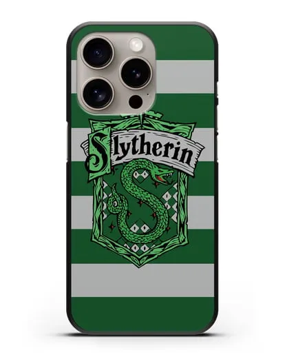 Чехол с гербом факультета Слизерин силиконовый для iPhone 15 Pro