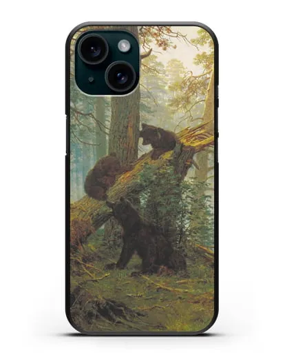 Чехол Мишки на поляне. Утро в сосновом лесу (Шишкин) силиконовый для iPhone 15