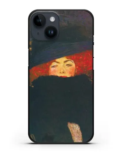 Чехол Дама в шляпке и боа из перьев (Густав Климт) силиконовый для iPhone 14
