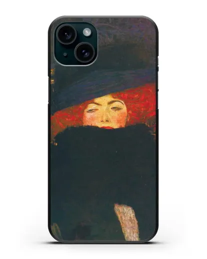 Чехол Дама в шляпке и боа из перьев (Густав Климт) силиконовый для iPhone 15 Plus