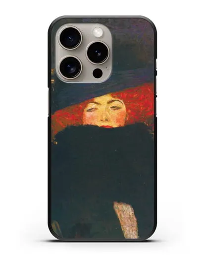 Чехол Дама в шляпке и боа из перьев (Густав Климт) силиконовый для iPhone 15 Pro