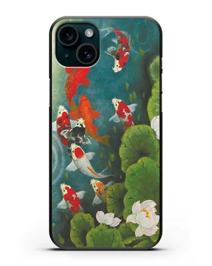 Чехол Японский пруд с карпами силиконовый для iPhone 15 Plus