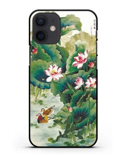 Чехол Японская гравюра Лотосы силиконовый для iPhone 12 mini