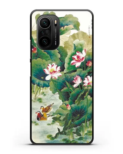 Чехол Японская гравюра Лотосы силиконовый для Xiaomi Poco F3