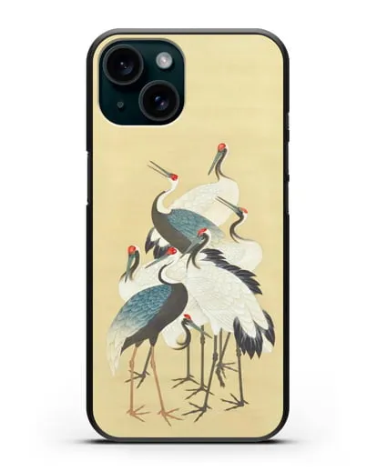 Чехол Японская гравюра Аисты силиконовый для iPhone 15