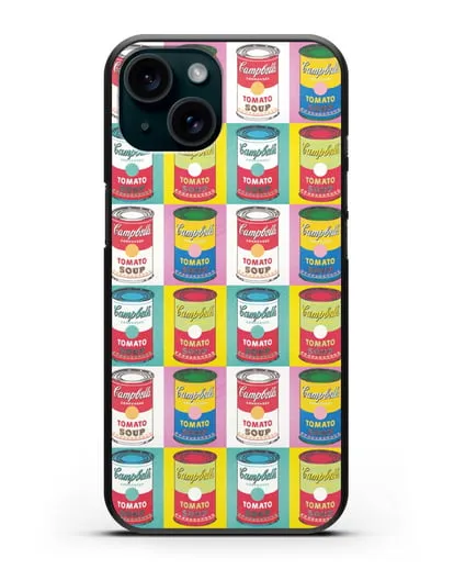 Чехол в стиле поп-арт Банки супа Кэмпбелл (Энди Уорхол) силиконовый для iPhone 15