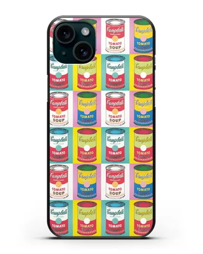 Чехол в стиле поп-арт Банки супа Кэмпбелл (Энди Уорхол) силиконовый для iPhone 15 Plus