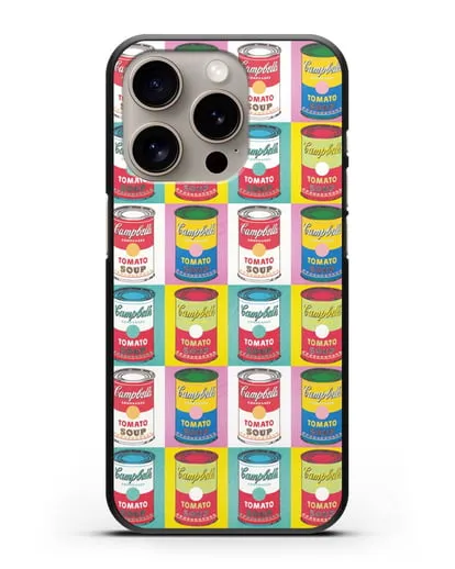 Чехол в стиле поп-арт Банки супа Кэмпбелл (Энди Уорхол) силиконовый для iPhone 15 Pro