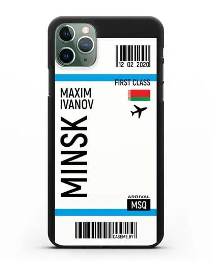 Чехол Авиабилет Минск с именем, фамилией силиконовый для iPhone 11 Pro Max