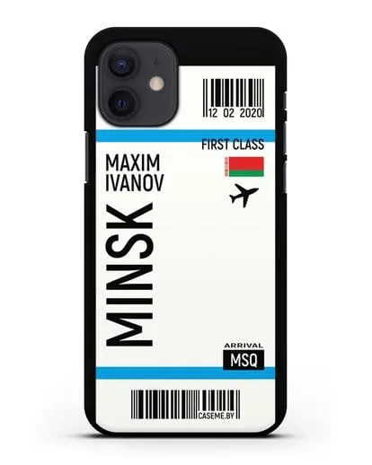 Чехол Авиабилет Минск с именем, фамилией силиконовый для iPhone 12