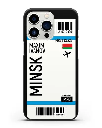 Чехол Авиабилет Минск с именем, фамилией силиконовый для iPhone 13 Pro
