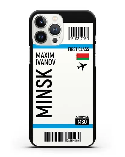Чехол Авиабилет Минск с именем, фамилией силиконовый для iPhone 13 Pro Max
