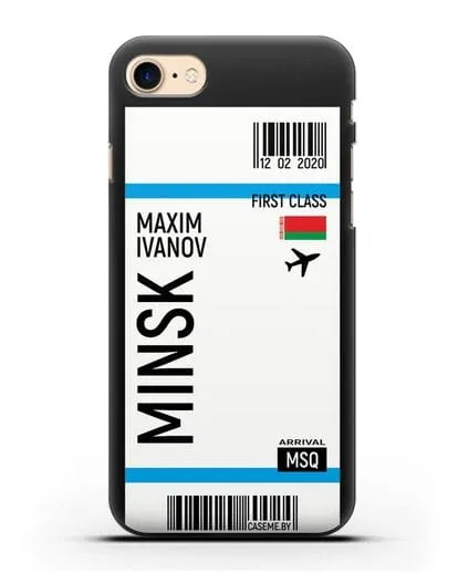 Чехол Авиабилет Минск с именем, фамилией силиконовый для iPhone 8