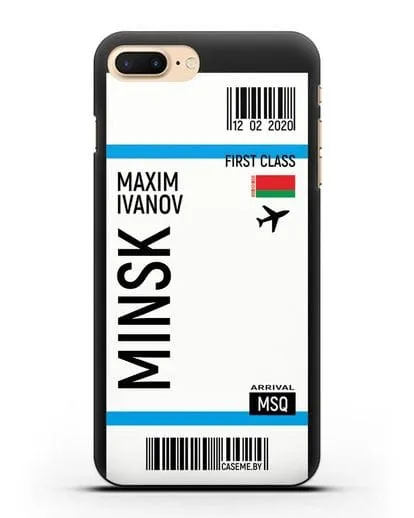 Чехол Авиабилет Минск с именем, фамилией силиконовый для iPhone 8 Plus