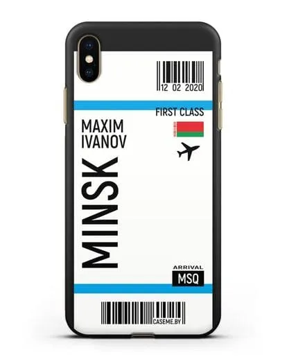 Чехол Авиабилет Минск с именем, фамилией силиконовый для iPhone XS Max