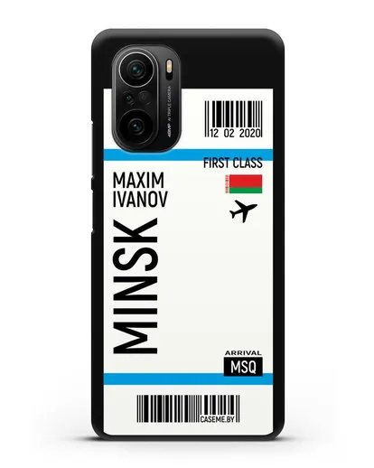Чехол Авиабилет Минск с именем, фамилией силиконовый для Xiaomi Poco F3