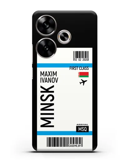 Чехол Авиабилет Минск с именем, фамилией силиконовый для Xiaomi Poco F6