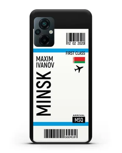 Чехол Авиабилет Минск с именем, фамилией силиконовый для Xiaomi Poco M5