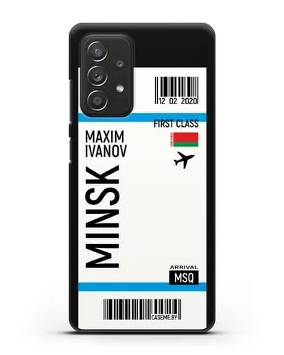 Чехол Авиабилет Минск с именем, фамилией силиконовый для Samsung Galaxy A53