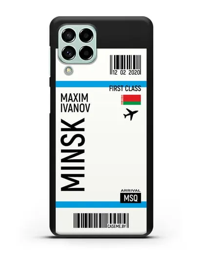Чехол Авиабилет Минск с именем, фамилией силиконовый для Samsung Galaxy M53 [SM-M536]