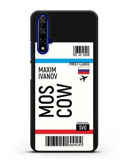 Чехол Авиабилет Москва с именем, фамилией силиконовый для Honor 20