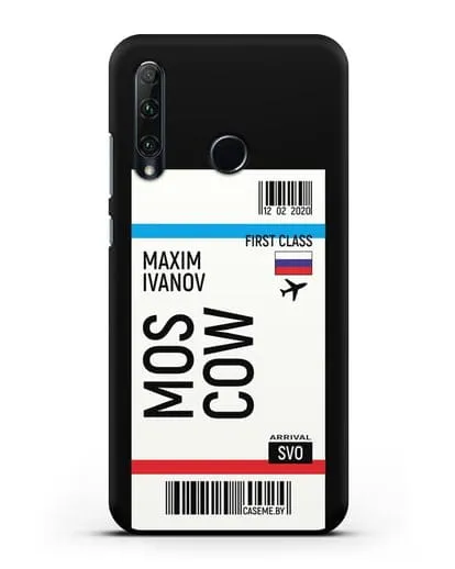 Чехол Авиабилет Москва с именем, фамилией силиконовый для Honor 20e
