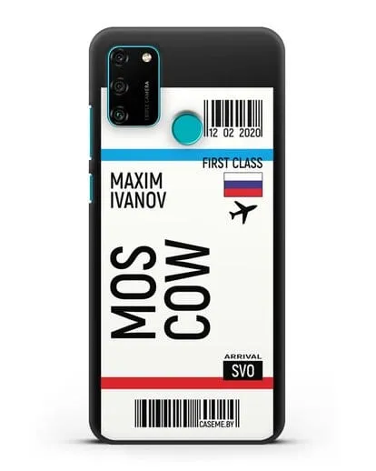 Чехол Авиабилет Москва с именем, фамилией силиконовый для Honor 9A