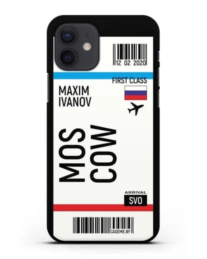 Чехол Авиабилет Москва с именем, фамилией силиконовый для iPhone 12